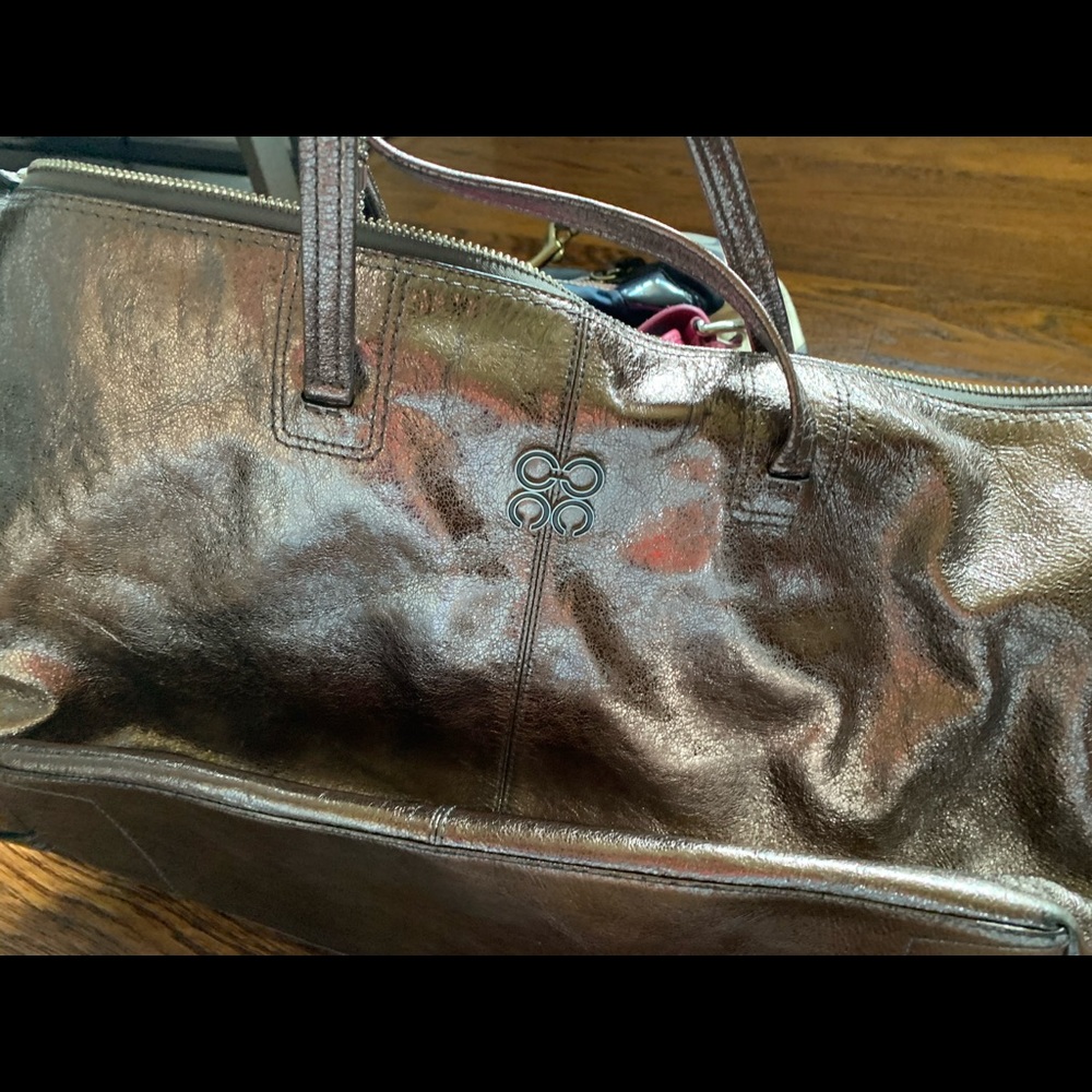 Metallic coach bag